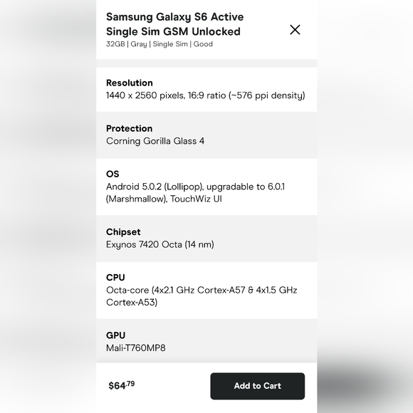 GUC Samsung Galaxy S6 Active 32GB AT&T phone - Picture 5 of 9